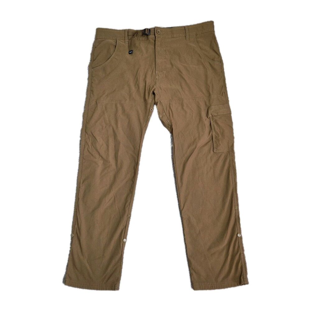 Prana Pants Men 38x30 Brown Slim Fit Stretch Zion Hiking 5 Pocket Stretch Belted